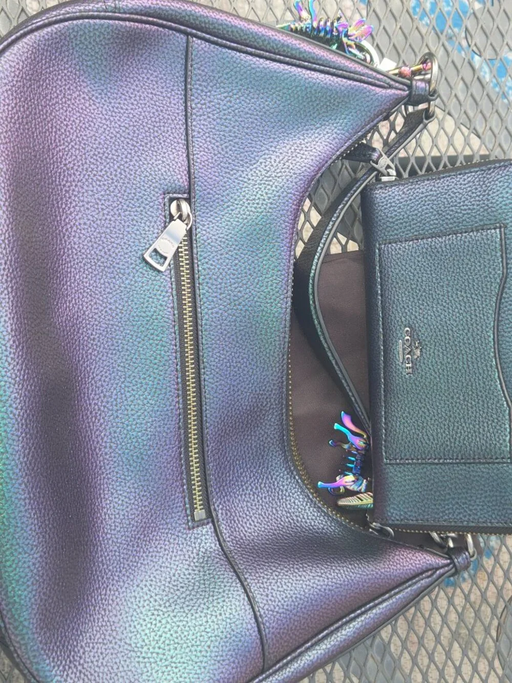 COACH HOLOGRAM EAST WEST HARLEY HOBO HANDBAG MULTI BLACK Style# F24352